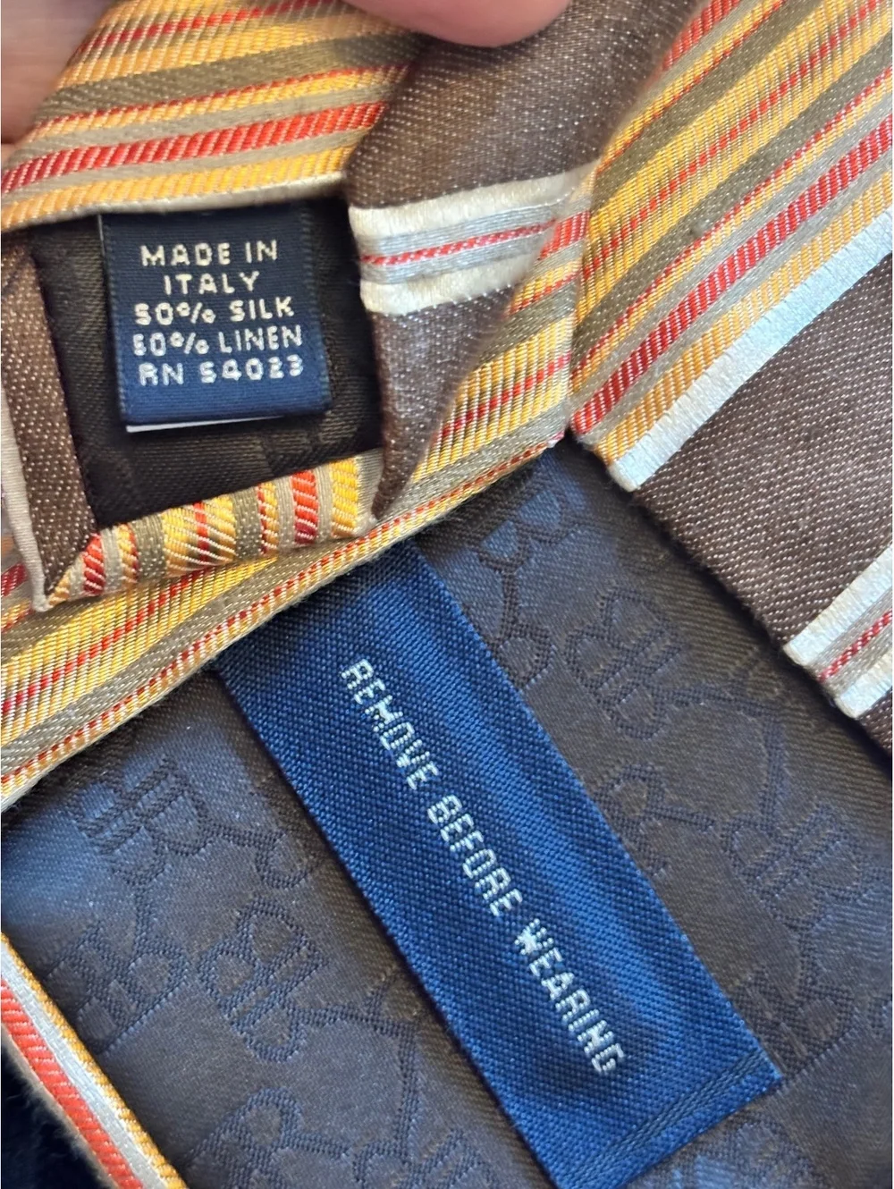 Banana Republic Men's Silk and Linen Brown Striped Tie Made in Italy